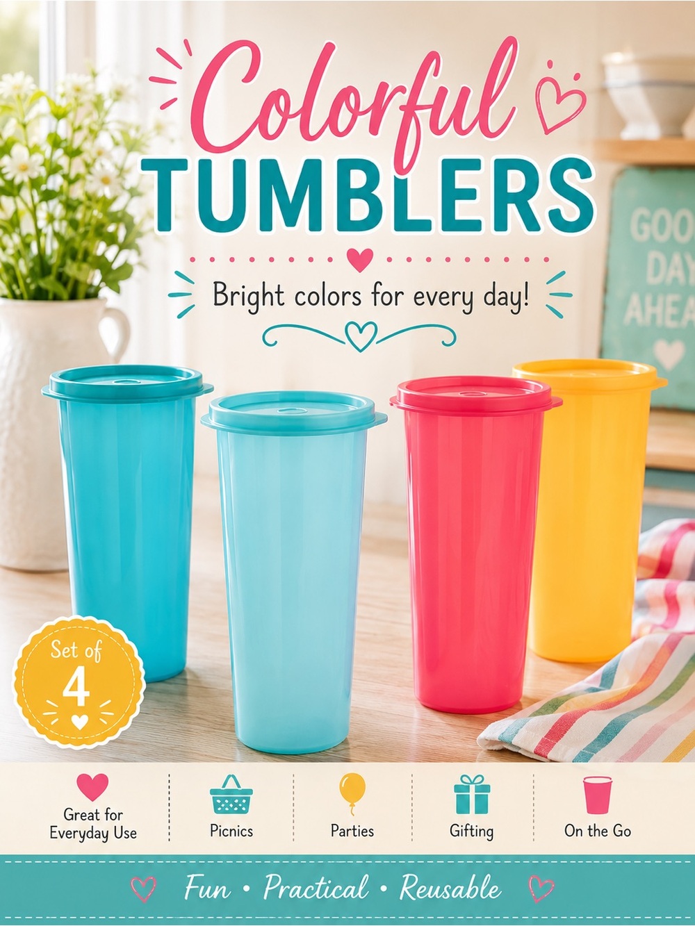 Last Set NEW 4 piece Tupperware tumbler set